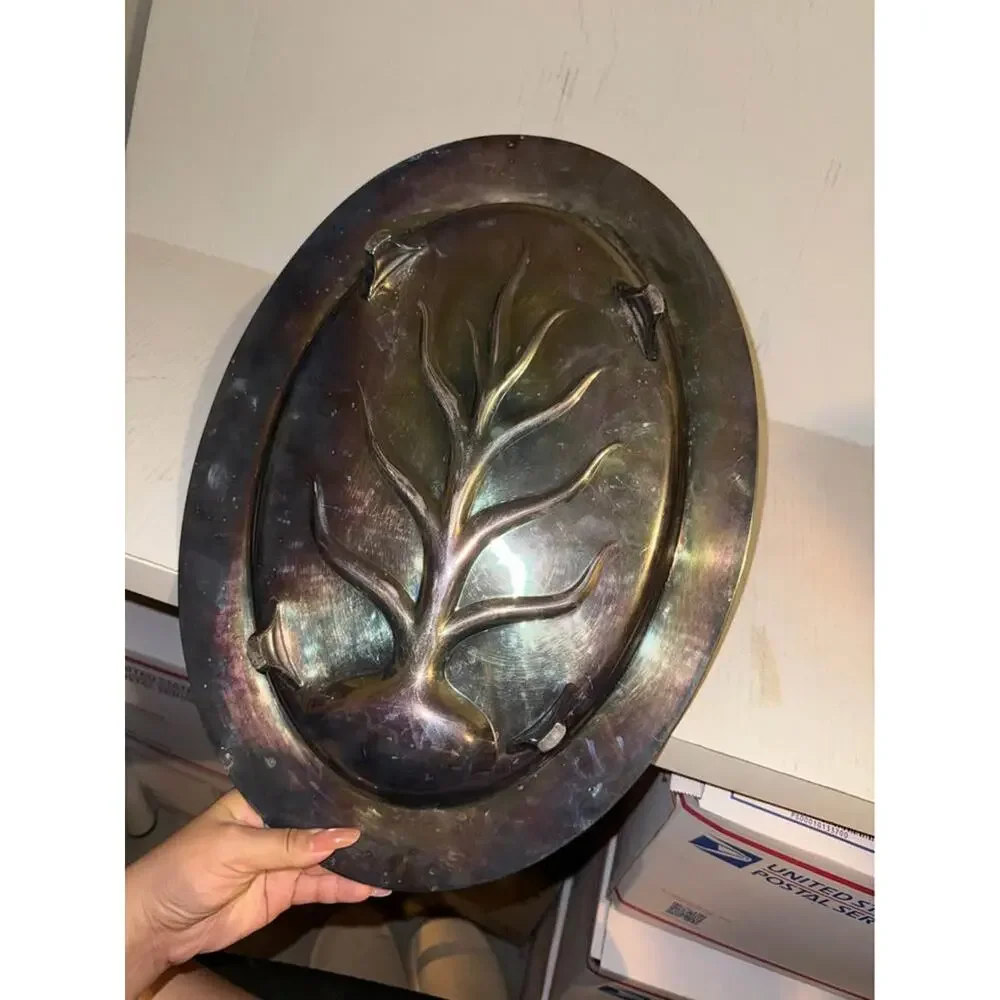 Vtg Wm ROGERS AVON SILVERPLATED OVAL FOOTED SERVING TRAY 16” TREE OF LIFE 3610